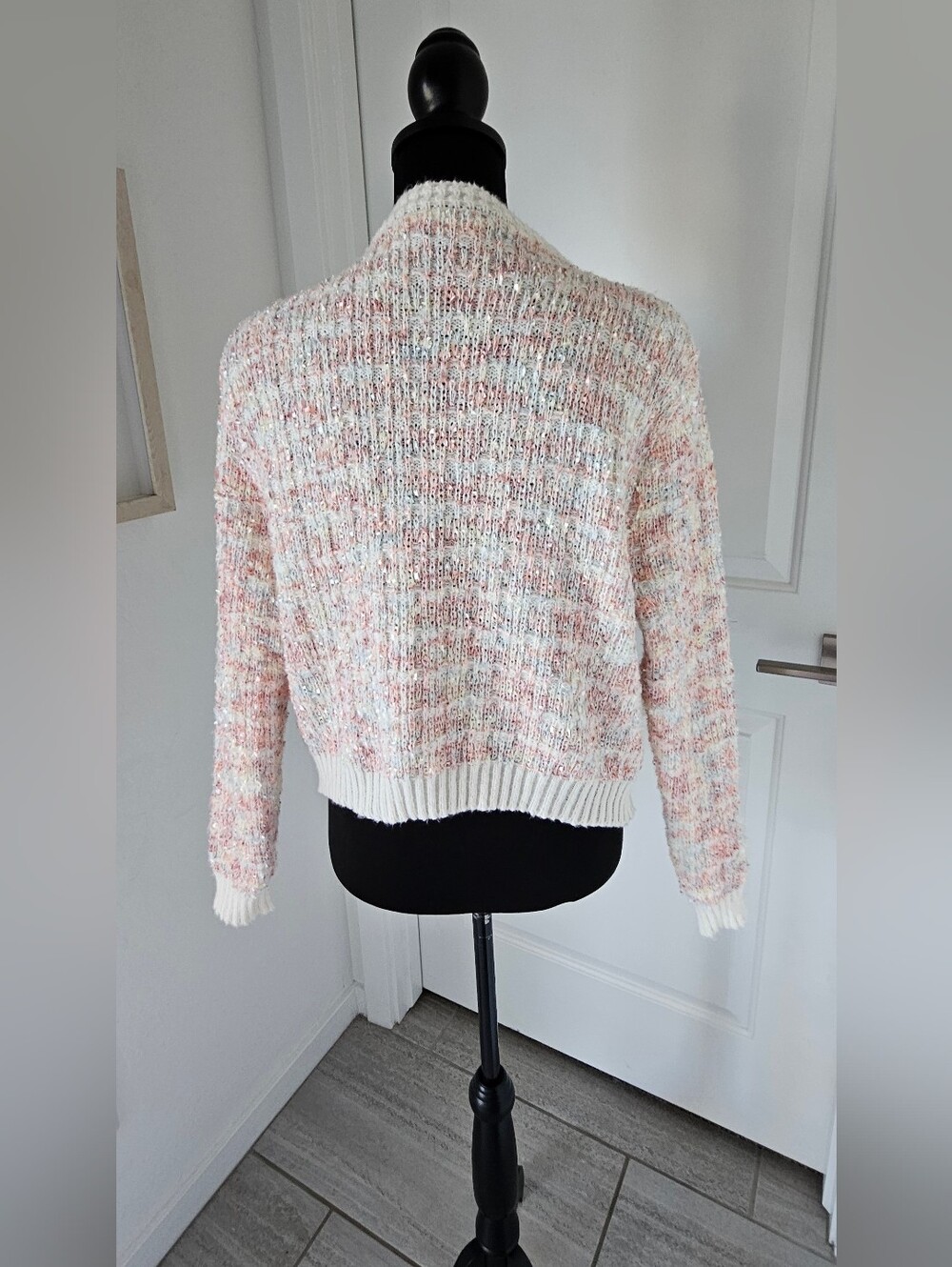Handmade Women's Cream & Blush Textured Button-Front Cardigan - Picture 8 of 11